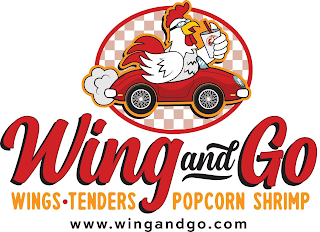 WING AND GO WINGS TENDERS POPCORN SHRIMP WWW.WINGANDGO.COM logo