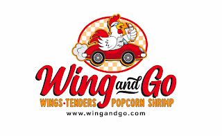 WING AND GO WINGS TENDERS POPCORN SHRIMP WWW.WINGANDGO.COM logo