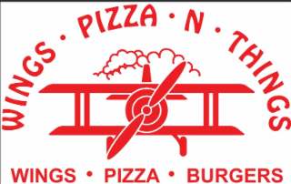 WINGS PIZZA N THINGS -  WINGS PIZZA BURGERS - JUST WING IT logo