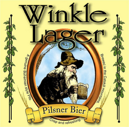 WINKLE LAGER PILSNER BIER A GENUINE BOHEMIAN STYLE PILS. CRISP AND REFRESHING, BREWED IN THE CATSKILL MOUNTAINS. EST.1999 CRISP AND REFRESHING.