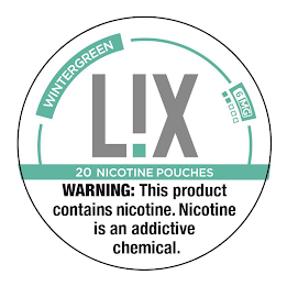 WINTERGREEN 6 MG L!X 20 NICOTINE POUCHES WARNING: THIS PRODUCT CONTAINS NICOTINE. NICOTINE IS AN ADDICTIVE CHEMICAL. logo