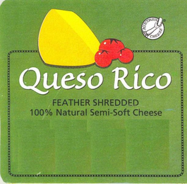 WISCONSIN CHEESE QUESO RICO FEATHER SHREDDED 100% NATURAL SEMI-SOFT CHEESE logo