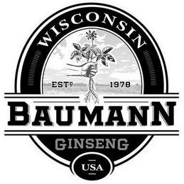 WISCONSIN ESTD 1978 BAUMANN GINSENG USA logo