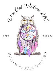WISE OWL WELLNESS LLC EST. 2020 HEALINGSTARTS WITHIN logo