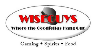 WISEGUYS WHERE THE GOODFELLAS HANG OUT GAMING SPIRITS FOOD logo