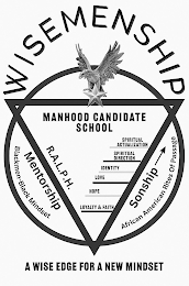 WISEMENSHIP MANHOOD CANDIDATE SCHOOL  MENTORSHIP SONSHIP AFRICAN AMERICAN RITES OF PASSAGE BLACKMEN BLACK MINDSET SPIRITUAL ACTUALIZATION SPIRITUAL DIRECTION IDENTITY LOVE HOPE LOYALTY & FAITH R.A.L.P.H. A WISE EDGE FOR A NEW MINDSET logo