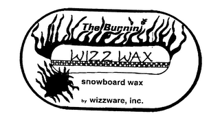 WIZZ WAX THE BURNIN SNOWBOARD WAX BY WIZZWARE, INC. logo