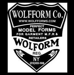 WOLFFORM CO. WWW.WOLFFORMS.COM PERFECT MODEL FORMS FOR GARMENT M.F.R. & RETAILERS WOLFORM REG. NY (212)633-1508 logo