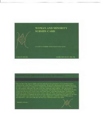 WOMAN AND MINORITY SUBSIDY CARD ACCOUNT NUMBER: XXXX-XXXX-XXXX-XXXX NAME OF ISSUER: EXPIRATION DATE: MO./YR. PROPERTY OF THE UNITED STATES OF AMERICA THIS CARD ALLOWS THE ISSUER TO OBTAIN A PERCENT REDUCTION ON ANY GOOD AND/OR SERVICE PURCHASED AND/OR RECEIVED IN THE UNITED STATES OF AMERICA AND ABROAD. THE PERCENT REDUCTION HAS BEEN COMPUTED BASED ON THE ISSUER'S ANNUAL SALARY COMPARED TO A SIMILARLY SITUATED WHITE MAN DOING THE SAME WORK, WORKING UNDER THE SAME MANAGER, ADHERING TO THE SAME WORK RULES, STANDARDS, AND/OR POLICIES. THE UNITED STATES OF AMERICA FEDERAL GOVERNMENT AND ANY OF ITS DEPARTMENTS (INTERNAL REVENUE SERVICE, DEPARTMENT OF LABOR, UNITED STATES DISTRICT AND CIRCUIT COURTS, AND UNITED STATES CENSUS BUREAU) THAT HOUSE STATISTICAL DATA (DISPLAYING INCOME DISPARITY BETWEEN MEN, WOMEN, YOUNG, OLD, WHITE, AND NON-WHITE PROFESSIONALS) ARE SOLELY RESPONSIBLE FOR COMPUTING THE PRECISE PERCENT REDUCTION NEEDED TO GUARANTEE PAY EQUITY FOR THE ISSUER. THIS CARD EXPIRES WHEN THE ISSUER RECEIVES PAY EQUITY COMPARED TO A SIMILARLY SITUATED WHITE MAN AS DESCRIBED ABOVE. THIS CARD IS NULL AND VOID ONCE EVERY AMERICAN ACHIEVES PAY EQUITY. SIGNATURE OF ISSUER: logo