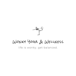 WONKY YOGA & WELLNESS, LIFE IS WONKY. GET BALANCED logo