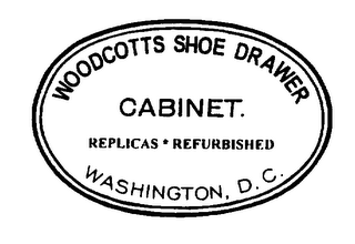 WOODCOTTS SHOE DRAWER CABINET. REPLICAS*REFURBISHED WASHINGTON, D.C. logo