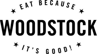 WOODSTOCK EAT BECAUSE IT'S GOOD! logo