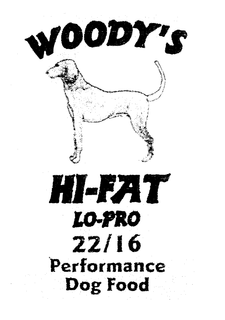 WOODY'S HI-FAT LO-PRO 22/16 PERFORMANCE DOG FOOD logo
