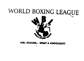 WORLD BOXING LEAGUE WBL WORLD BOXING LEAGUE WBL BOXING... WHAT A KNOCKOUT! logo