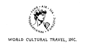 WORLD CULTURAL TRAVEL, INC. LAND, SEA, AIR, INTERNATIONAL, DOMESTIC logo