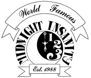WORLD FAMOUS MIDNIGHT INSANITY 1 2 3 EST. 1988 logo