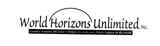 WORLD HORIZONS UNLIMITED, INC. CREATIVEVENTURES DIVISION HELPING TO MAKE NEW THINGS HAPPEN IN THE WORLD logo
