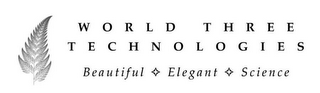 WORLD THREE TECHNOLOGIES BEAUTIFUL ELEGANT SCIENCE logo