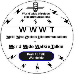 WORLD WIDE WIRELESS TELECOMMUNICATIONS WWWT WORLD WIDE WALKIE TALKIE PUSH TO TALK WORLDWIDE logo