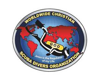 WORLDWIDE CHRISTIAN SCUBA DIVERS ORGANIZATION JESUS IS THE REGULATOR OF MY LIFE GOD logo