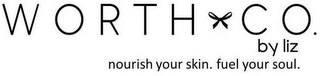 WORTH CO BY LIZ. NOURISH YOUR SKIN. FUEL YOUR SOUL. logo