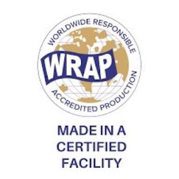 WRAP WORLDWIDE RESPONSIBLE ACCREDITED PRODUCTION MADE IN A CERTIFIED FACILITY logo