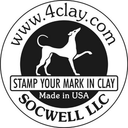 WWW.4CLAY.COM SOCWELL LLC STAMP YOUR MARK IN CLAY MADE IN USA logo