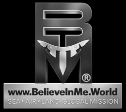 WWW.BELIEVEINME.WORLD SEA AIR LAND GLOBAL MISSION logo