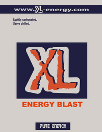 WWW.XL-ENERGY.COM XL ENERGY BLAST PURE ENERGY LIGHTLY CARBONATED. SERVE CHILED. logo