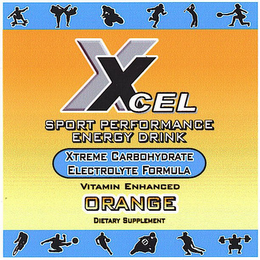 XCEL SPORTS PERFORMANCE ENERGY DRINK XTREME CARBOHYDRATE ELECTROLYTE FORMULA VITAMIN ENHANCED ORANGE DIETARY SUPPLEMNENT logo