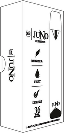 XII JUNO ELEMENTS MENTHOL FRUIT DESSERT 36 MGML NICOTINE 3 JUNO PODS 380MAH DEVICE USB CHARGER logo