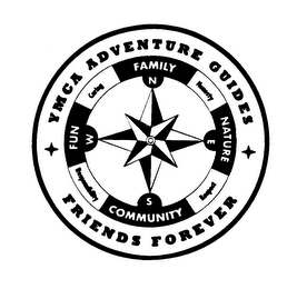 YMCA ADVENTURE GUIDES FRIENDS FOREVER FUN CARING FAMILY HONESTY NATURE RESPECT COMMUNITY RESPONSIBILITY logo
