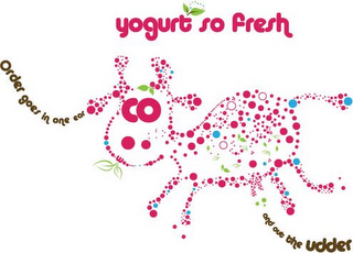 YOGURT SO FRESH ORDER GOES IN ONE EAR COW AND OUT THE UDDER logo