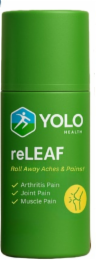 YOLO HEALTH RELEAF ROLL AWAY ACHES & PAINS! ARTHRITIS PAIN JOINT PAIN MUSCLE PAIN logo