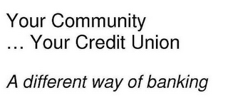 YOUR COMMUNITY... YOUR CREDIT UNION A DIFFERENT WAY OF BANKING logo