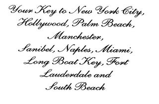 YOUR KEY TO NEW YORK CITY, HOLLYWOOD, PALM BEACH, MANCHESTER, SANIBEL, NAPLES, MIAMI, LONG BOAT KEY, FORT LAUDERDALE AND SOUTH BEACH logo
