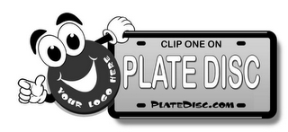 YOUR LOGO HERE CLIP ONE ON PLATE DISC PLATEDISC.COM logo