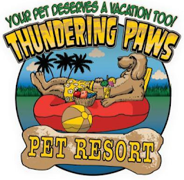 YOUR PET DESERVES A VACATION TOO! THUNDERING PAWS PET RESORT logo