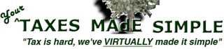 YOUR TAXES MADE SIMPLE "TAX IS HARD WE'VE VIRTUALLY MADE IT SIMPLE" logo