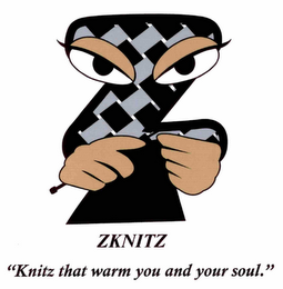 Z ZKNITZ "KNITZ THAT WARM YOU AND YOUR SOUL." logo
