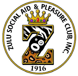 Z ZULU SOCIAL AID & PLEASURE CLUB, INC. 1916 logo