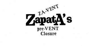ZA-VENT ZAPATA'S PRE-VENT CLOSURE logo