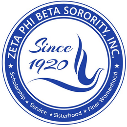 ZETA PHI BETA SORORITY, INC. SCHOLARSHIP SERVICE SISTERHOOD FINER WOMANHOOD SINCE 1920 logo