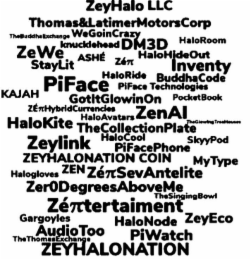 ZEYHALONATION ZEYHALONATION COIN POCKETBOOK GARGOYLES THETHOMASEXCHANGE PIWATCH AUDIOTOO ZERODEGREESABOVEME ZEYECO HALORIDE HALOAVATARS HALONODE ZEYHALO LLC WEGOINCRAZY HALOCOOL HALOROOM THEBUDDHAEXCHANGE BUDDHACODE HALOKITE HALOHIDEOUT THESINGINGBOWL STAYLIT DM3D ZEWE KNUCKLEHEAD INVENTY PIFACE PIFACETECHNOLOGIES GOTITGLOWINON KAJAH PIFACE HALOGLOVES SKYYPOD THEGLOWINGTREEHOUSES ZEN MYTYPE PIFACEPHONE ZEYLINK THECOLLECTIONPLATE ZENAI THE DRAWING ALSO INCLUDES THE WORDS ZÉ? ZÉ?TERTAIMENT ZÉ?SEVANTELITES ZÉ?HYBRIDCURRENCIES ASHÉ ARE SHOWN WITH SPECIAL CHARACTERS AND SYMBOLS AS WELL AS THE WORD/BUSINESS NAME THOMAS&LATIMERMOTORCORP logo