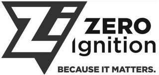 ZI ZERO IGNITION BECAUSE IT MATTERS. logo