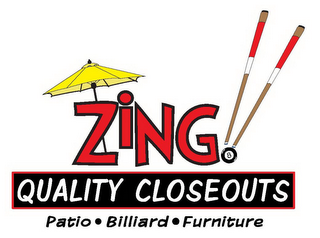 ZING QUALITY CLOSEOUTS PATIO · BILLIARDS · FURNITURE logo