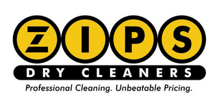 ZIPS DRY CLEANERS PROFESSIONAL CLEANING. UNBEATABLE PRICING. logo