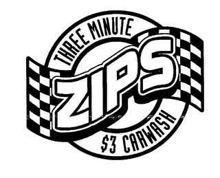 ZIPS THREE MINUTE $3 CARWASH logo