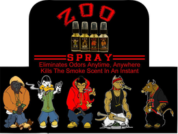ZOO SPRAY ELIMINATES ODORS ANYTIME, ANYWHERE KILLS THE SMOKE SCENT IN AN INSTANT logo