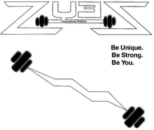 ZUEZ INTERNATIONAL CLOTHING BE UNIQUE. BE STRONG. BE YOU. logo